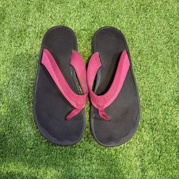 OluKai Women's Ohana Flip Flops in Orchid Flower/Black Womens Size 11 - Picture 1 of 4